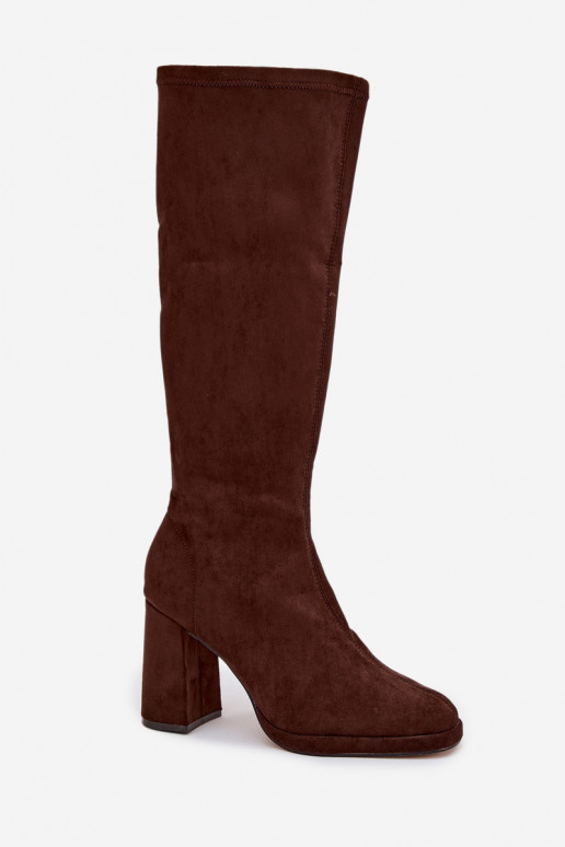 Botas altas de mujer con inserciones en tacón cuadrado marrones Brivana