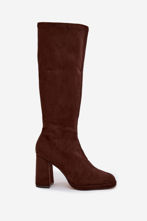 Botas altas de mujer con inserciones en tacón cuadrado marrones Brivana