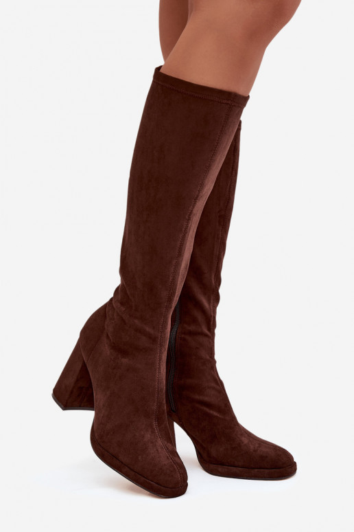Botas altas de mujer con inserciones en tacón cuadrado marrones Brivana