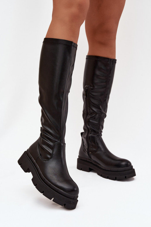 Botas altas de mujer con plataforma de cuero sintético negras Tairivelle