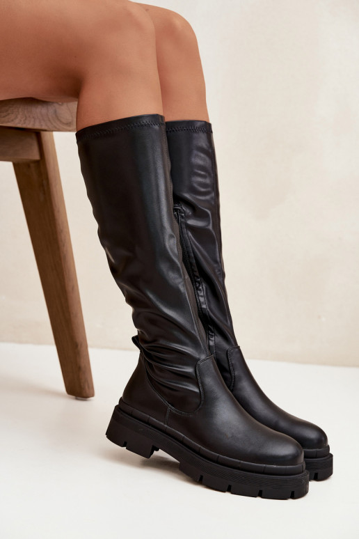 Botas altas de mujer con plataforma de cuero sintético negras Tairivelle