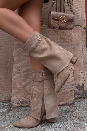 Botines de mujer forrados con tacones decorados caqui Luvielle