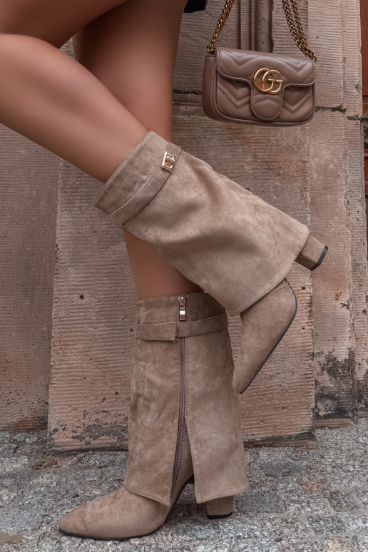 Botines de mujer forrados con tacones decorados caqui Luvielle