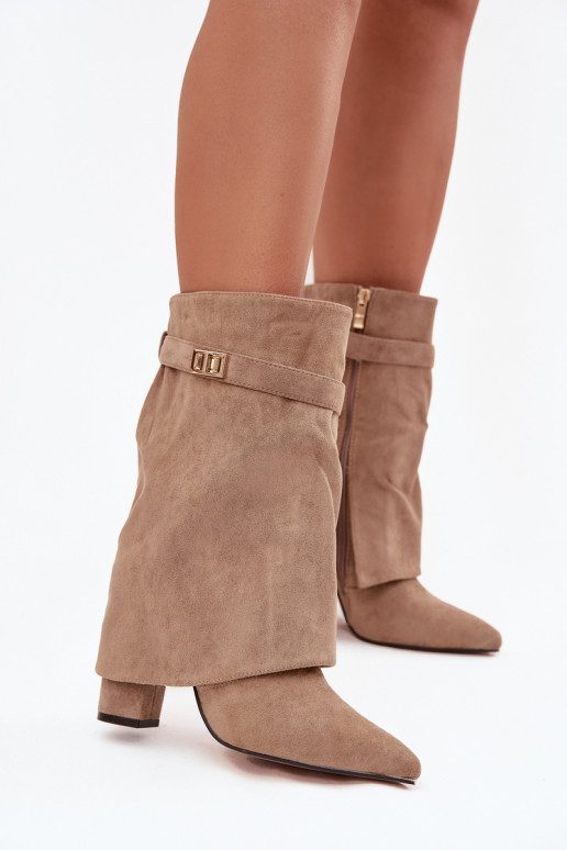 Botines de mujer forrados con tacones decorados caqui Luvielle