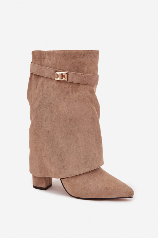 Botines de mujer forrados con tacones decorados caqui Luvielle