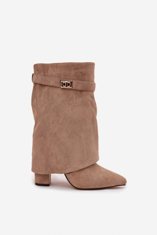 Botines de mujer forrados con tacones decorados caqui Luvielle