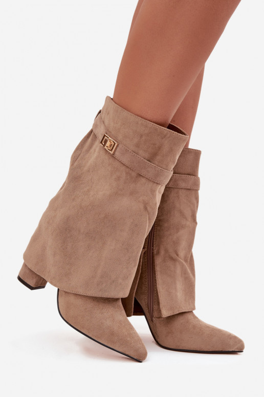 Botines de mujer forrados con tacones decorados caqui Luvielle