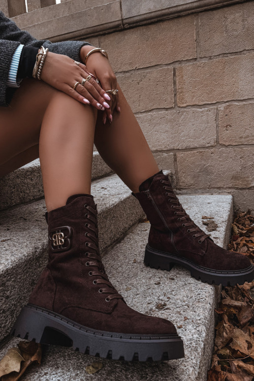 Botines de mujer forrados con elementos elegantes color chocolate Kalindra