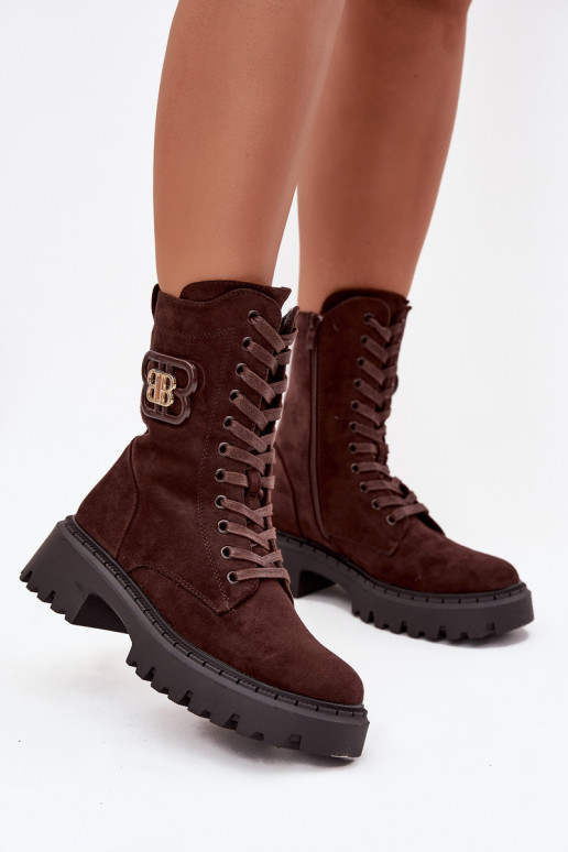 Botines de mujer forrados con elementos elegantes color chocolate Kalindra