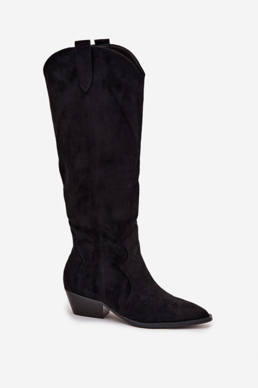 Botas altas de ante sintético estilo vaquero con tacones negros Jenaya