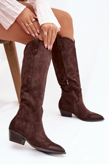 Botas altas de ante sintético estilo vaquero con tacones color chocolate Jenaya