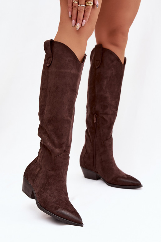 Botas altas de ante sintético estilo vaquero con tacones color chocolate Jenaya
