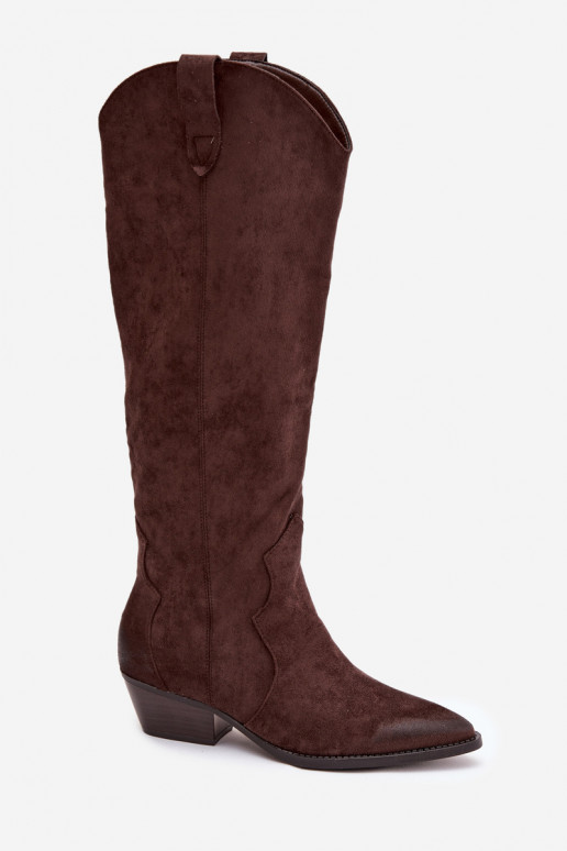 Botas altas de ante sintético estilo vaquero con tacones color chocolate Jenaya