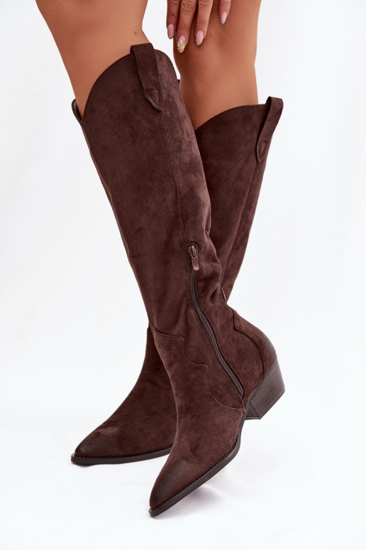 Botas altas de ante sintético estilo vaquero con tacones color chocolate Jenaya