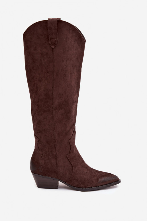 Botas altas de ante sintético estilo vaquero con tacones color chocolate Jenaya