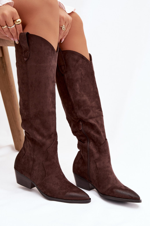 Botas altas de ante sintético estilo vaquero con tacones color chocolate Jenaya