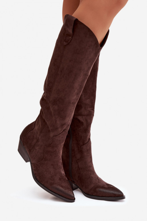 Botas altas de ante sintético estilo vaquero con tacones color chocolate Jenaya