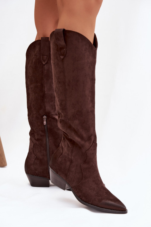 Botas altas de ante sintético estilo vaquero con tacones color chocolate Jenaya