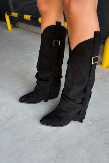 Botas negras de mujer hasta la rodilla con tacones y hebillas Caster 2