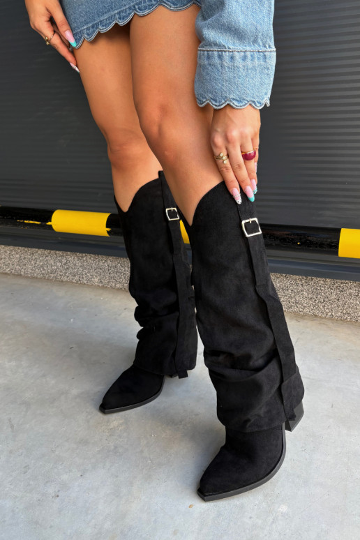 Botas negras de mujer hasta la rodilla con tacones y hebillas Caster