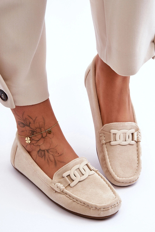 Mocasines de lujo de ante sintético color arena para mujer Rabell