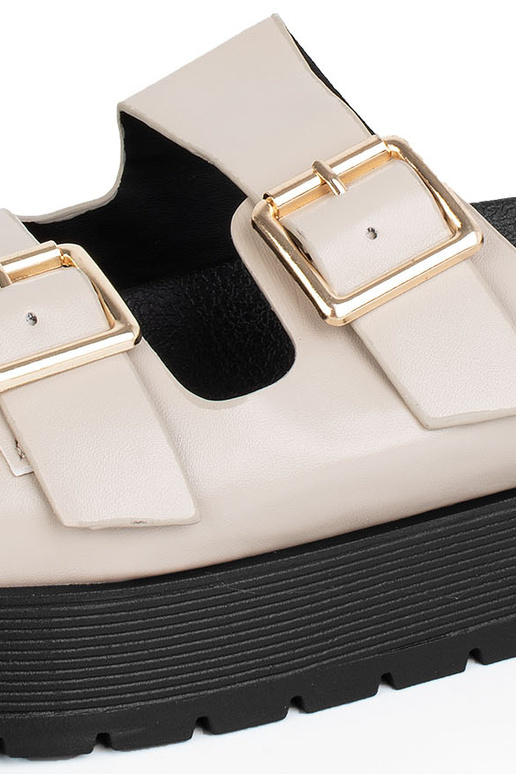 Chanclas de mujer con plataforma y detalles dorados en colores arena y negro