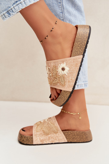 Chanclas de plataforma de arena para mujer con decoración Ledina