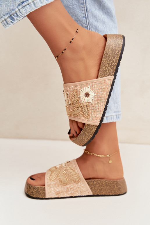 Chanclas de plataforma de arena para mujer con decoración Ledina