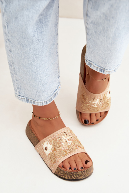 Chanclas de plataforma de arena para mujer con decoración Ledina