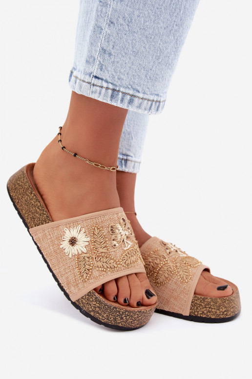 Chanclas de plataforma de arena para mujer con decoración Ledina