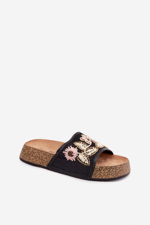 Chanclas de plataforma negras para mujer con decoración Ledina
