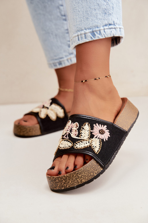 Chanclas de plataforma negras para mujer con decoración Ledina
