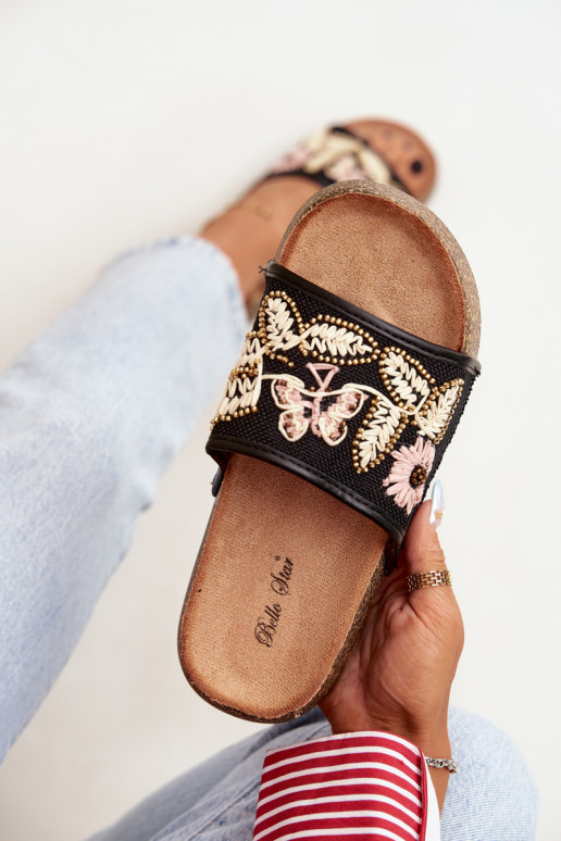 Chanclas de plataforma negras para mujer con decoración Ledina