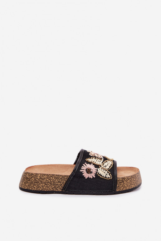 Chanclas de plataforma negras para mujer con decoración Ledina