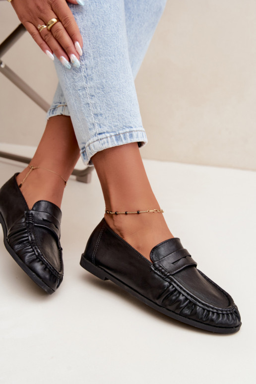 Mocasines de mujer con volantes en color negro Sabley