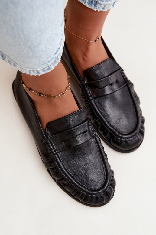 Mocasines de mujer con volantes en color negro Sabley
