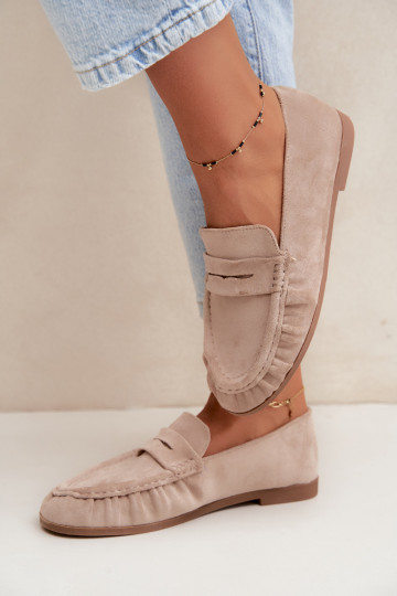 Mocasines de mujer con volantes de ante sintético en color arena Sabley