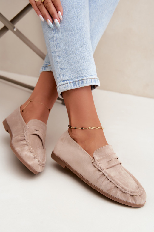 Mocasines de mujer con volantes de ante sintético en color arena Sabley