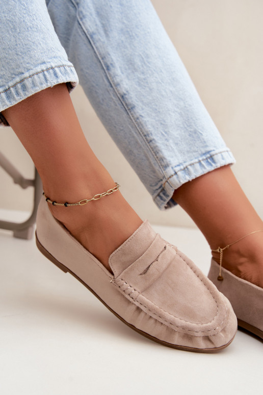 Mocasines de mujer con volantes de ante sintético en color arena Sabley
