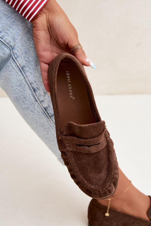 Mocasines de mujer con volantes de ante sintético en color marrón Sabley