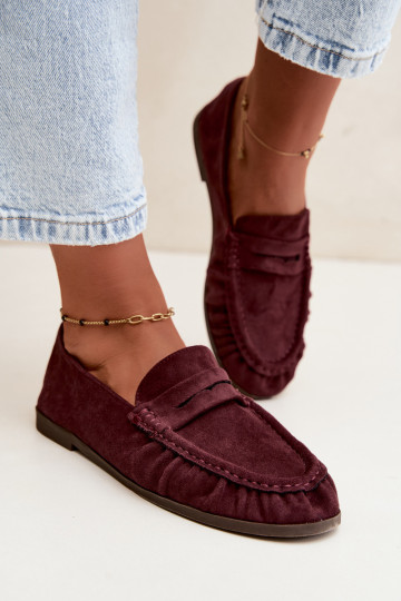 Mocasines de mujer con volantes de ante sintético en color burdeos Sabley