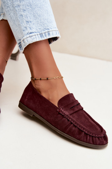 Mocasines de mujer con volantes de ante sintético en color burdeos Sabley 2