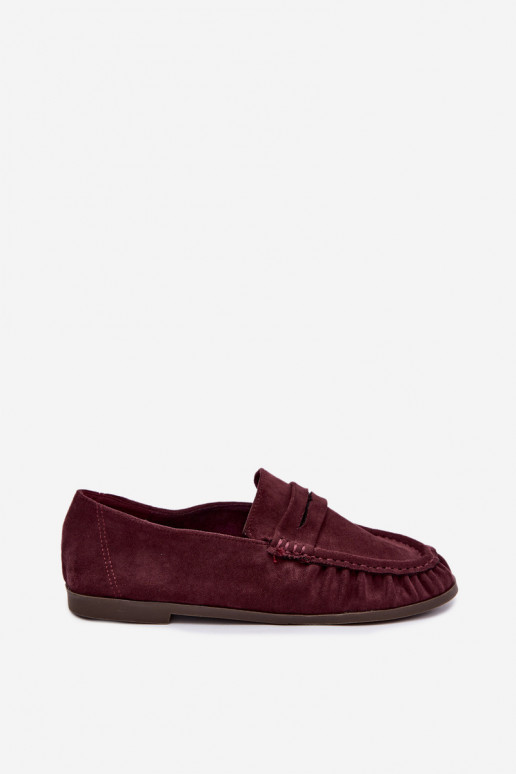 Mocasines de mujer con volantes de ante sintético en color burdeos Sabley