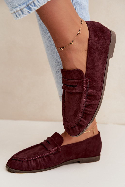 Mocasines de mujer con volantes de ante sintético en color burdeos Sabley