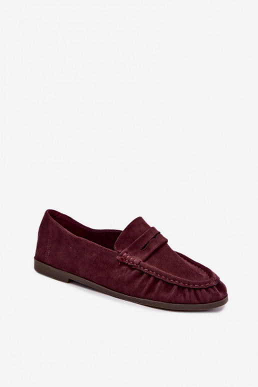 Mocasines de mujer con volantes de ante sintético en color burdeos Sabley