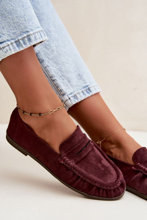 Mocasines de mujer con volantes de ante sintético en color burdeos Sabley