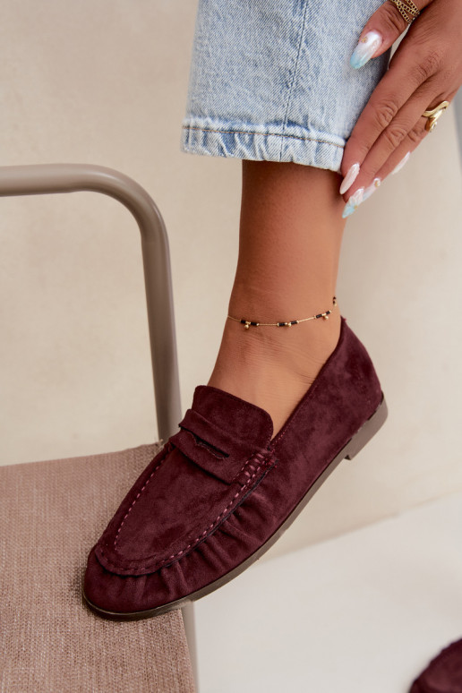 Mocasines de mujer con volantes de ante sintético en color burdeos Sabley