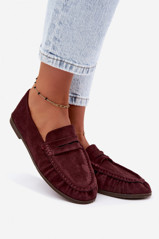 Mocasines de mujer con volantes de ante sintético en color burdeos Sabley