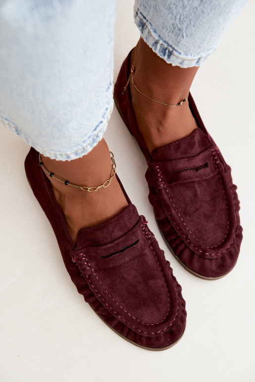 Mocasines de mujer con volantes de ante sintético en color burdeos Sabley