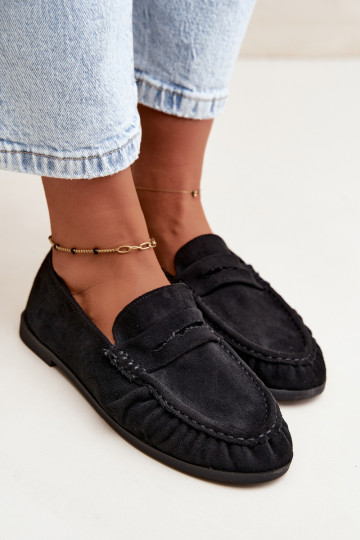 Mocasines de mujer con volantes de ante sintético en color negro Sabley